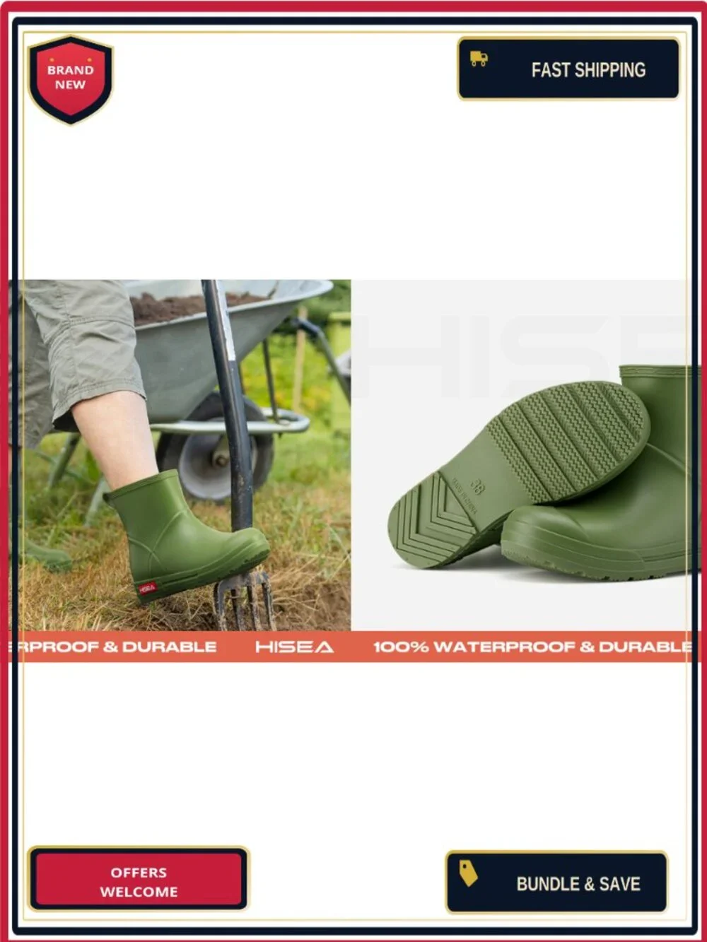 Women's Waterproof Rain Boots Ankle Rubber Chelsea Garden Shoes